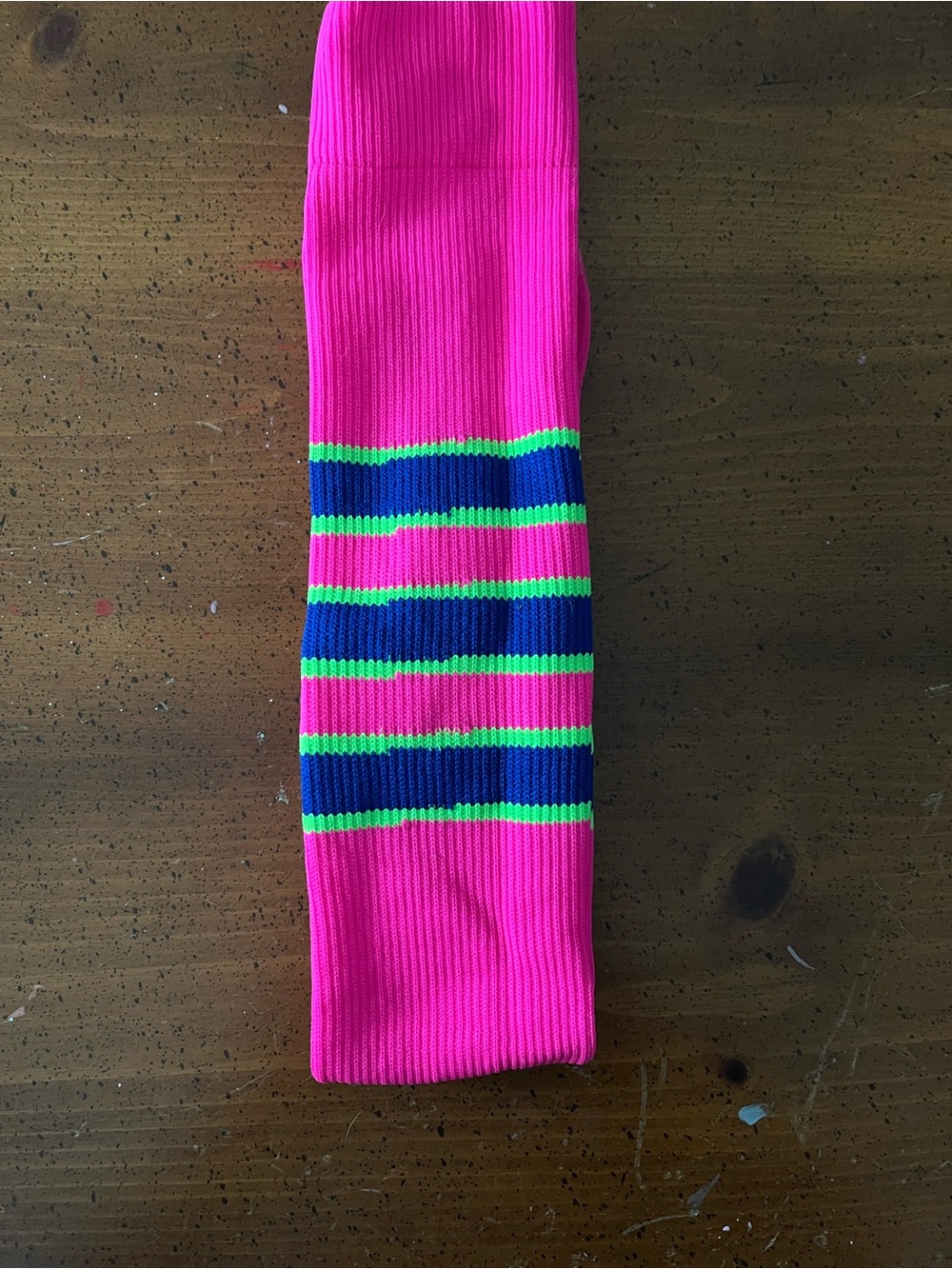 TCK Over-Knee Baseball Socks Hot Pink with Royal Blue & Neon Green Stripes - XL